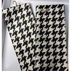Set of 2 Room Essentials Waffle Houndstooth Hand Towels Black/White